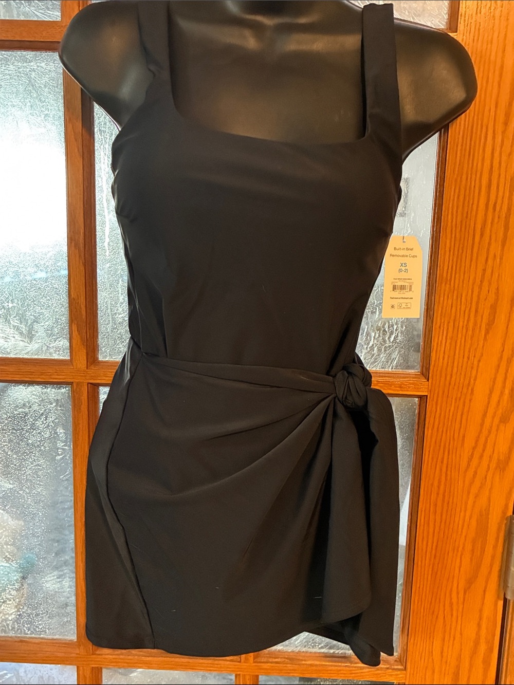 Time and Tru Black One-Piece Swimdress with Side Knot